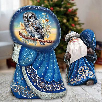 Wise Owl Santa With Bag Hand-painted Wood Carved Masterpiece By G. Debrekht - Christmas Decor