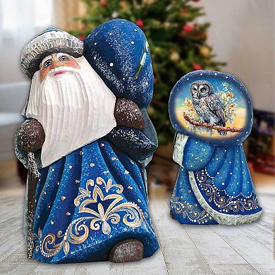 Wise Owl Santa With Bag Hand-painted Wood Carved Masterpiece By G. Debrekht - Christmas Decor