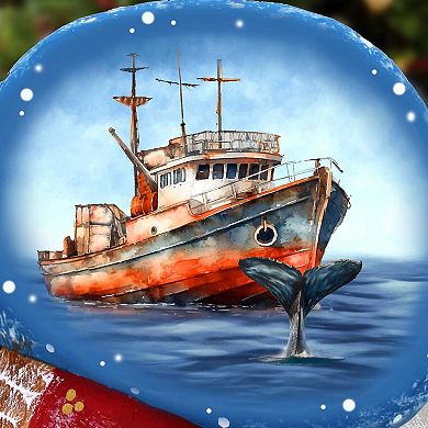 Fishing Ship Santa With Bag Hand-painted Wood Carved Masterpiece By G. Debrekht - Christmas Decor