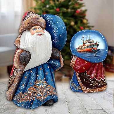 Fishing Ship Santa With Bag Hand-painted Wood Carved Masterpiece By G. Debrekht - Christmas Decor