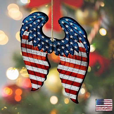 Set of 2 - USA Wings Wooden Christmas Ornaments by G. DeBrekht - American Christmas Decor