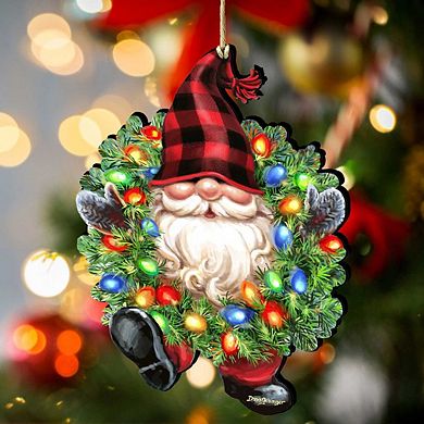 Set of 2 - Bright Light Gnome Dwarf Wreath Wooden Christmas Ornaments by Gelsinger - Christmas Decor