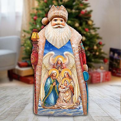 Nativity With Angel Santa Hand-painted Wood Carved Masterpiece By G. Debrekht
