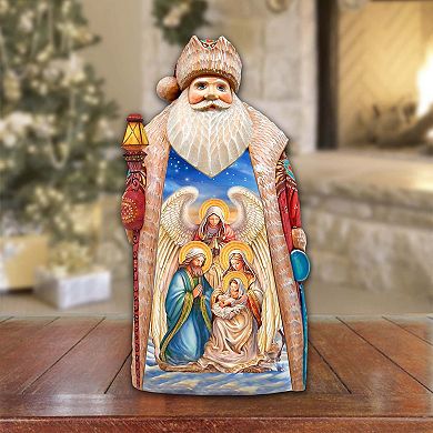 Nativity With Angel Santa Hand-painted Wood Carved Masterpiece By G. Debrekht