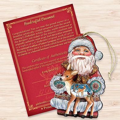 Set of 2 - Holiday Fawn Christmas Wooden Christmas Ornaments by G. DeBrekht - Christmas Santa Snowman Decor