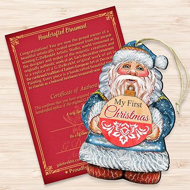 Set of 2 - My First Christmas Wooden Christmas Ornaments by G. DeBrekht - Christmas Santa Snowman Decor