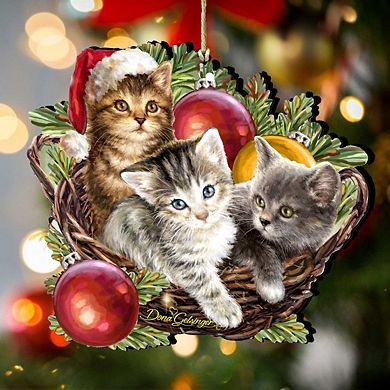 Set of 2 - Christmas Kittens Wooden Christmas Ornaments by Gelsinger - Christmas Decor