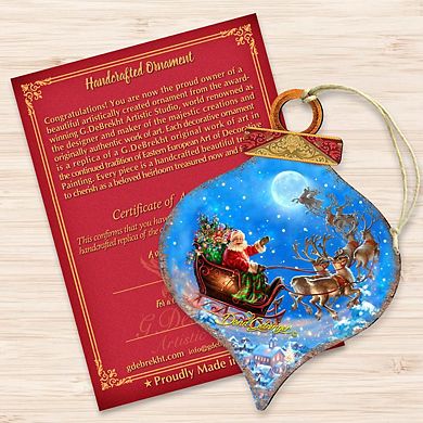 Set of 2 - Santa Magical Flight Wooden Christmas Ornaments by Gelsinger - Christmas Santa Snowman Decor