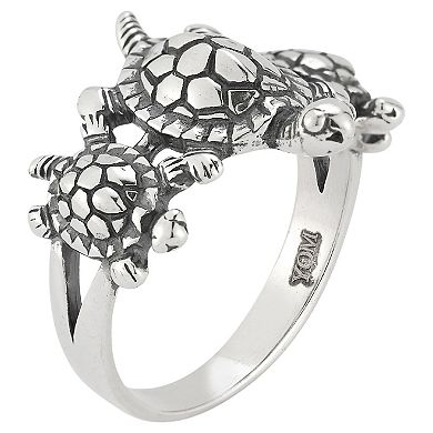 Sunkissed Sterling Sterling Silver Oxidized Tri Turtle Ring