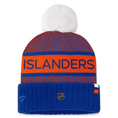 Women's Fanatics Branded  Royal/Orange New York Islanders Authentic Pro Rink Cuffed Knit Hat with Pom