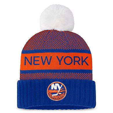 Women's Fanatics Branded  Royal/Orange New York Islanders Authentic Pro Rink Cuffed Knit Hat with Pom