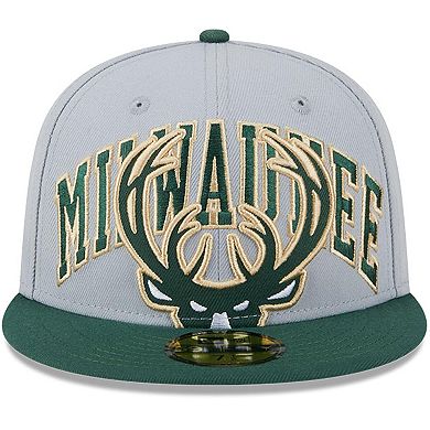 Men's New Era Gray/Hunter Green Milwaukee Bucks Tip-Off Two-Tone 59FIFTY Fitted Hat