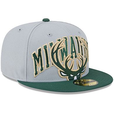 Men's New Era Gray/Hunter Green Milwaukee Bucks Tip-Off Two-Tone 59FIFTY Fitted Hat