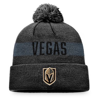 Men's Fanatics Branded Charcoal Vegas Golden Knights Fundamental Patch Cuffed Knit Hat with Pom