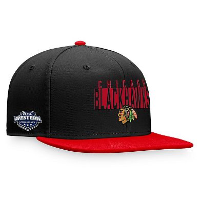 Men's Fanatics Branded Black/Red Chicago Blackhawks Fundamental Colorblocked Snapback Hat