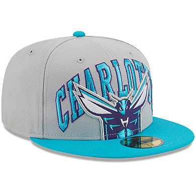 Men's New Era Gray/Teal Charlotte Hornets Tip-Off Two-Tone 59FIFTY Fitted Hat