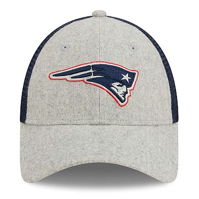 Men's New Era Heather Gray/Navy New England Patriots Pop Trucker 9FORTY Adjustable Hat