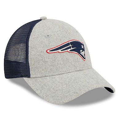 Men's New Era Heather Gray/Navy New England Patriots Pop Trucker 9FORTY Adjustable Hat