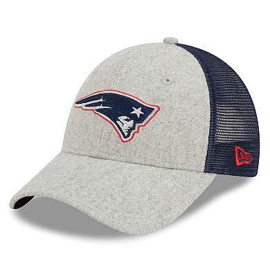 Men's New Era Heather Gray/Navy New England Patriots Pop Trucker 9FORTY Adjustable Hat