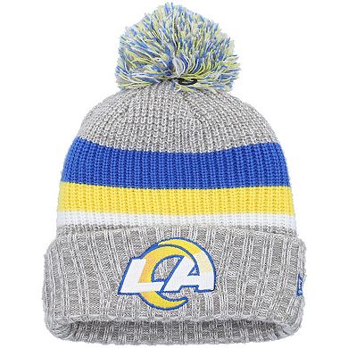 Youth New Era Heather Gray Los Angeles Rams Cuffed Knit Hat with Pom
