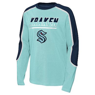 Youth Light Blue/Navy Seattle Kraken Pro Assist Long Sleeve T-Shirt