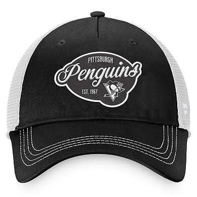 Women's Fanatics Branded Black/White Pittsburgh Penguins Fundamental Trucker Adjustable Hat