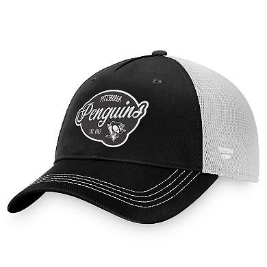 Women's Fanatics Branded Black/White Pittsburgh Penguins Fundamental Trucker Adjustable Hat