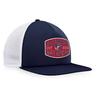 Men's Fanatics Branded Navy/White Columbus Blue Jackets Foam Front Patch Trucker Snapback Hat