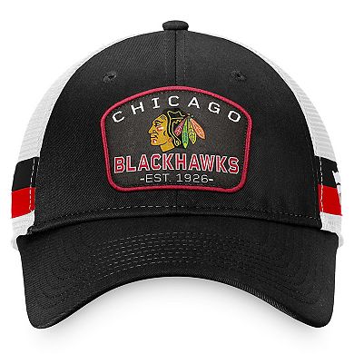Men's Fanatics Branded Black/White Chicago Blackhawks Fundamental Striped Trucker Adjustable Hat