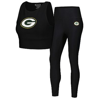 Women's Black Green Bay Packers Leggings & Midi Bra Set