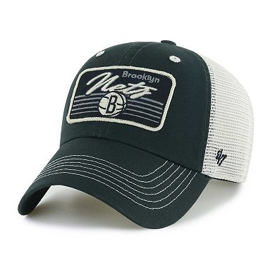 Men's '47 Black Brooklyn Nets Five Point Patch Clean Up Adjustable Hat