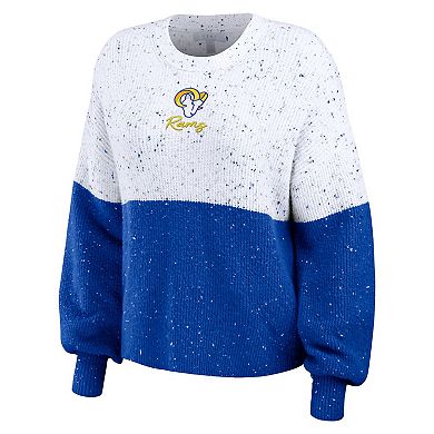 Women's WEAR by Erin Andrews  White/Royal Los Angeles Rams Color-Block Pullover Sweater