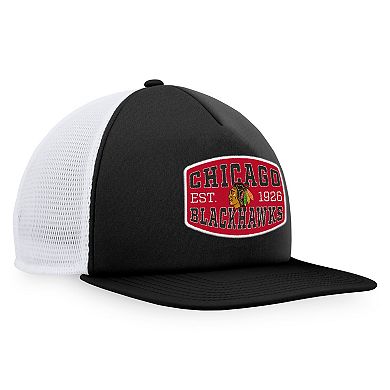 Men's Fanatics Branded Black/White Chicago Blackhawks Foam Front Patch Trucker Snapback Hat