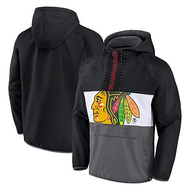 Men's Fanatics Branded Black Chicago Blackhawks Flagrant Foul Anorak Raglan Half-Zip Hoodie Jacket