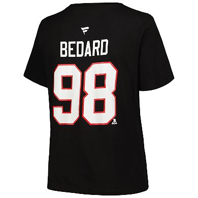 Women's Fanatics Branded Connor Bedard Black Chicago Blackhawks Plus Size Name & Number T-Shirt