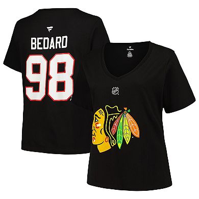 Women's Fanatics Branded Connor Bedard Black Chicago Blackhawks Plus Size Name & Number T-Shirt