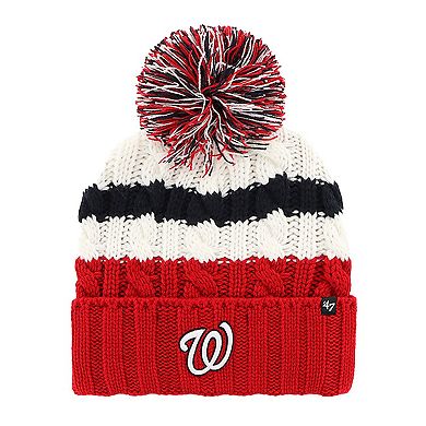 Women's '47 White/Red Washington Nationals Ashfield Cuffed Knit Hat with Pom