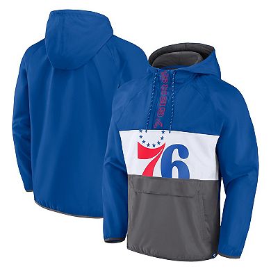 Men's Fanatics Branded  Royal/Gray Philadelphia 76ers Anorak Flagrant Foul Color-Block Raglan Hoodie Half-Zip Jacket