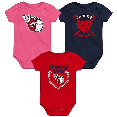 Infant Navy/Red/Pink Cleveland Guardians Baseball Baby 3-Pack Bodysuit Set