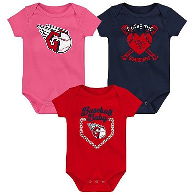 Infant Navy/Red/Pink Cleveland Guardians Baseball Baby 3-Pack Bodysuit Set