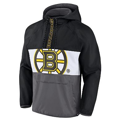 Men's Fanatics Branded Black Boston Bruins Flagrant Foul Anorak Raglan Half-Zip Hoodie Jacket