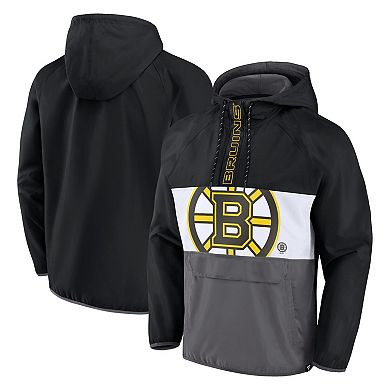 Men's Fanatics Branded Black Boston Bruins Flagrant Foul Anorak Raglan Half-Zip Hoodie Jacket