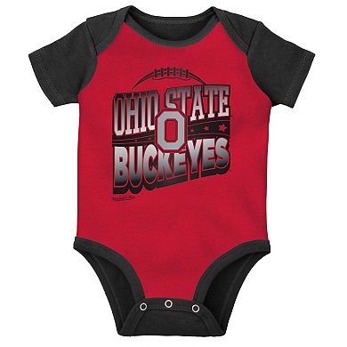 Infant Mitchell & Ness Black/Scarlet Ohio State Buckeyes 3-Pack Bodysuit, Bib and Bootie Set