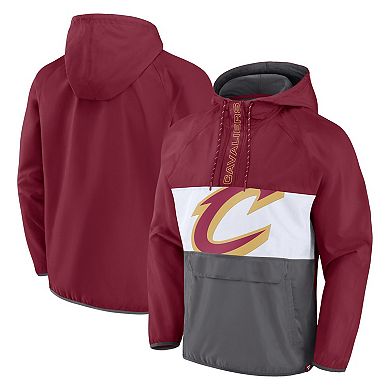 Men's Fanatics Branded  Wine/Gray Cleveland Cavaliers Anorak Flagrant Foul Color-Block Raglan Hoodie Half-Zip Jacket