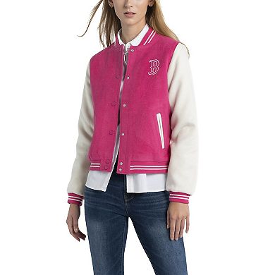 Women's Lusso  Pink Boston Red Sox Priya Full-Snap Varsity Jacket