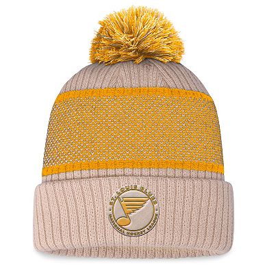 Women's Fanatics Branded Cream/Gold St. Louis Blues Heritage Vintage Cuffed Knit Hat with Pom