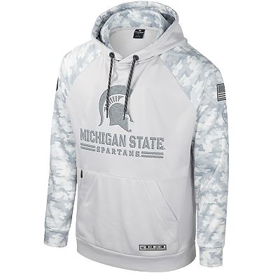Men's Colosseum Gray Michigan State Spartans OHT Military Appreciation Ice Raglan Pullover Hoodie