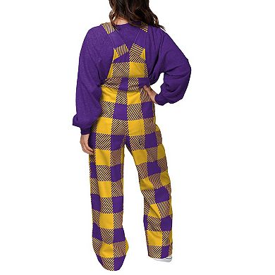 Women's FOCO  Purple Minnesota Vikings Big Logo Plaid Overalls