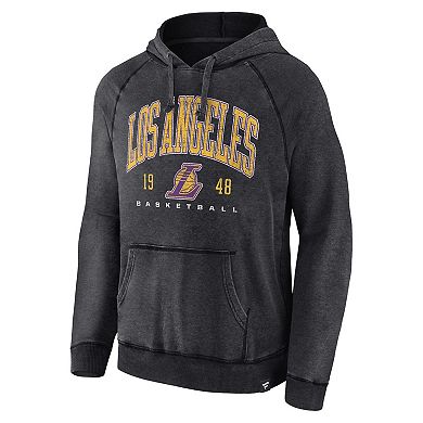 Men's Fanatics Branded Heather Charcoal Los Angeles Lakers Foul Trouble Snow Wash Raglan Pullover Hoodie