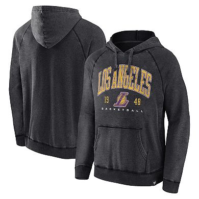 Men's Fanatics Branded Heather Charcoal Los Angeles Lakers Foul Trouble Snow Wash Raglan Pullover Hoodie